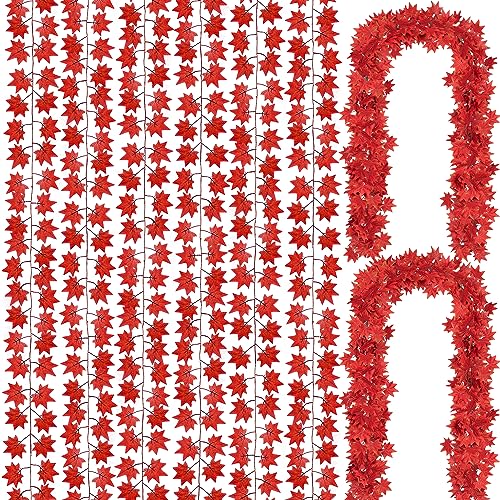 CQURE 12 Pack 84Ft Fall Leaf Garland, Hanging Vines Garland Artificial Fall Maple Leaves Thanksgiving Decor for Home Wedding Fireplace Christmas