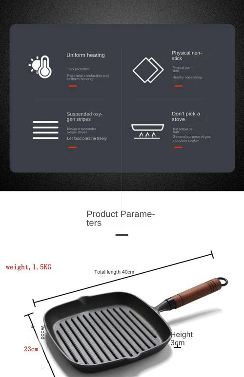9 Inch Nonstick Grill Pan for Stove Tops, Versatile Uncoated Non-stick Surface Pan, Cast Iron Steak Pot, Indoor & Outdoor Grilling, Free Clips and Oil Brushes