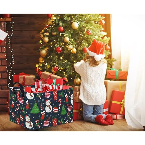 Rectangular Christmas Basket Tree Christmas Gift Baskets for Families Cute Baby Storage Bin Kids Storage Bin Toy Organizer Box Christmas Room Decor for Christmas Parties(Blue Christmas)
