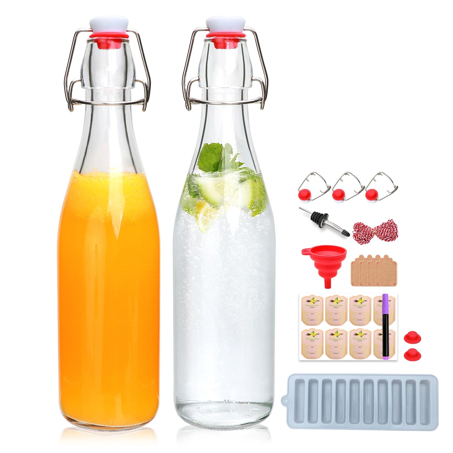 Swing Top Glass Bottles 2 Pack, 16oz/500ml Flip Top Glass Bottle,Beer Brewing Bottles with Airtight Lid for Kombucha, Mead Kefir, Vanilla Extract, Juice, Tea, Wine,DIY Containers