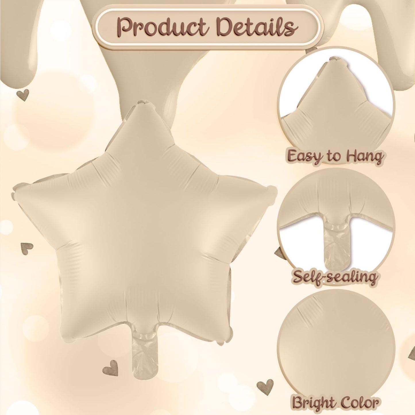 3rd Birthday Balloons Beige, Large Apricot Tan Foil 3 Number Balloon Decor with Sand White Cream Nude Taupe Helium Heart Star Balloon for Women Girls Birthday Wedding Anniversary Party Decoration