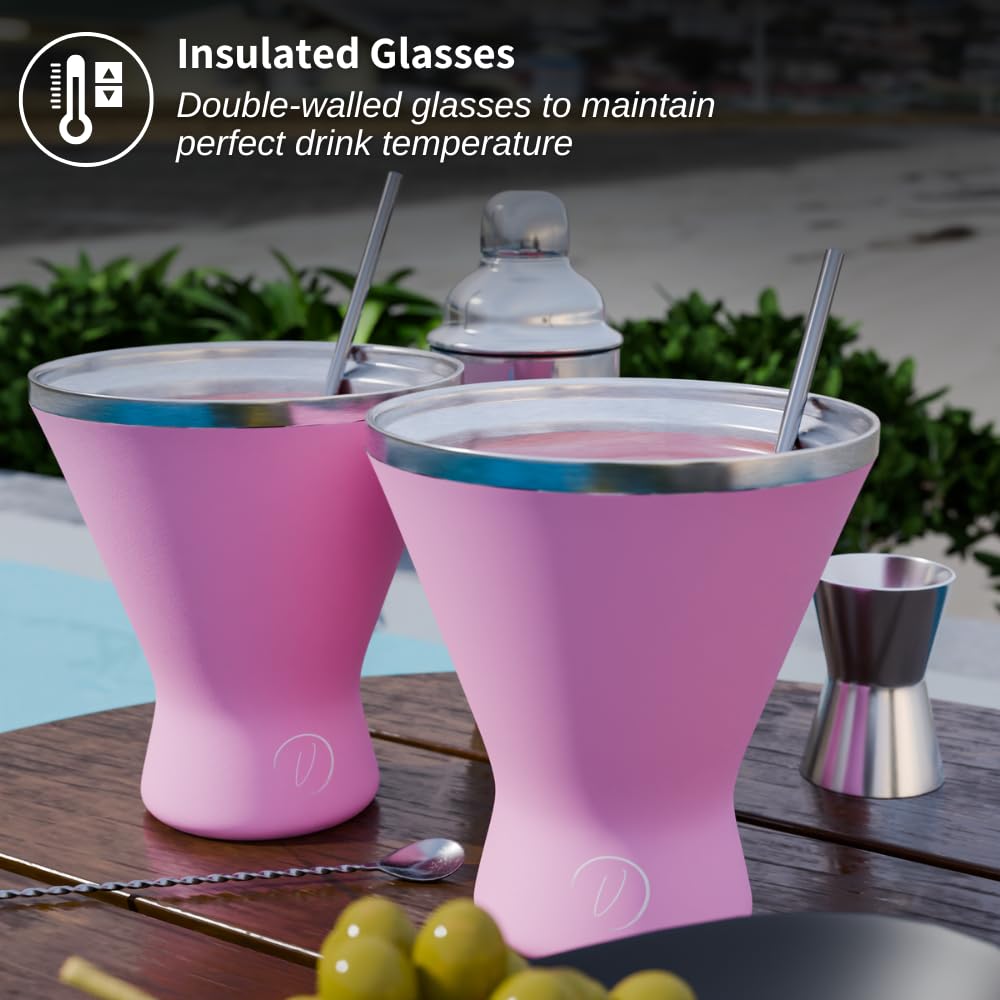 Mother’s Day Gift for Mom - Set of 2 [Pink] Stainless Steel Martini Glasses, Unbreakable Metal Cocktail Glass Set, Unique Gift for Women Wife, 10oz