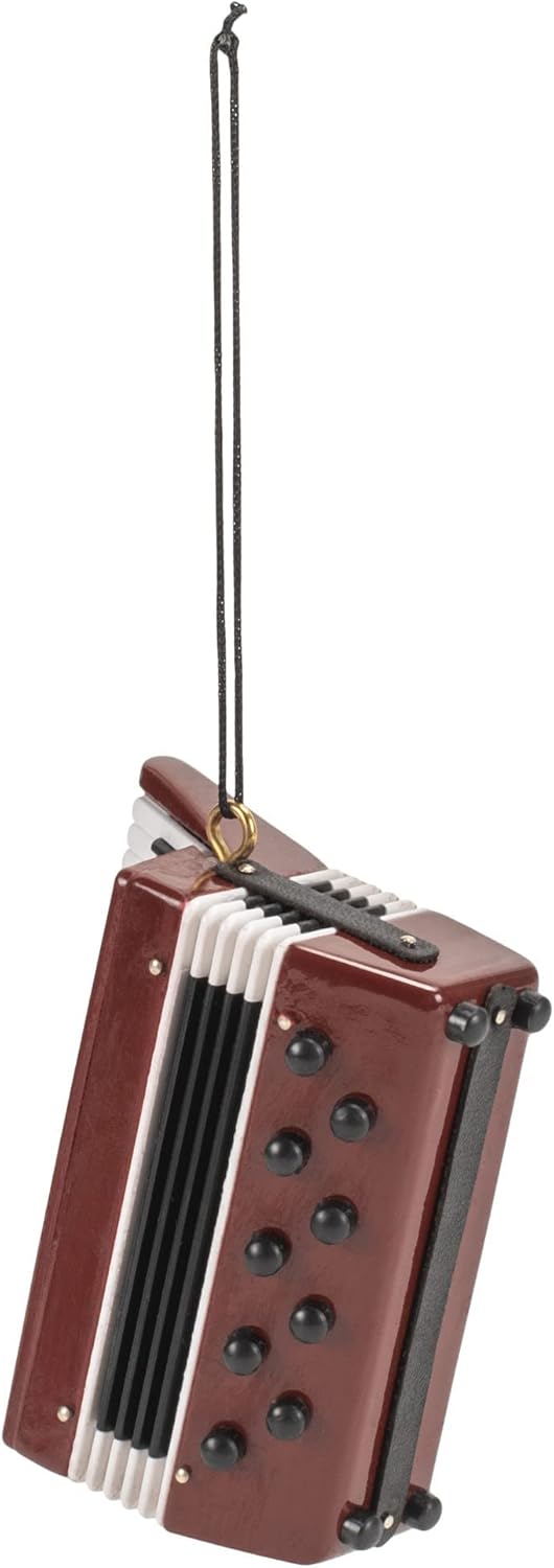 Burgundy Wood Accordion Ornament - 2.8" Decorative Gift for Music Lovers