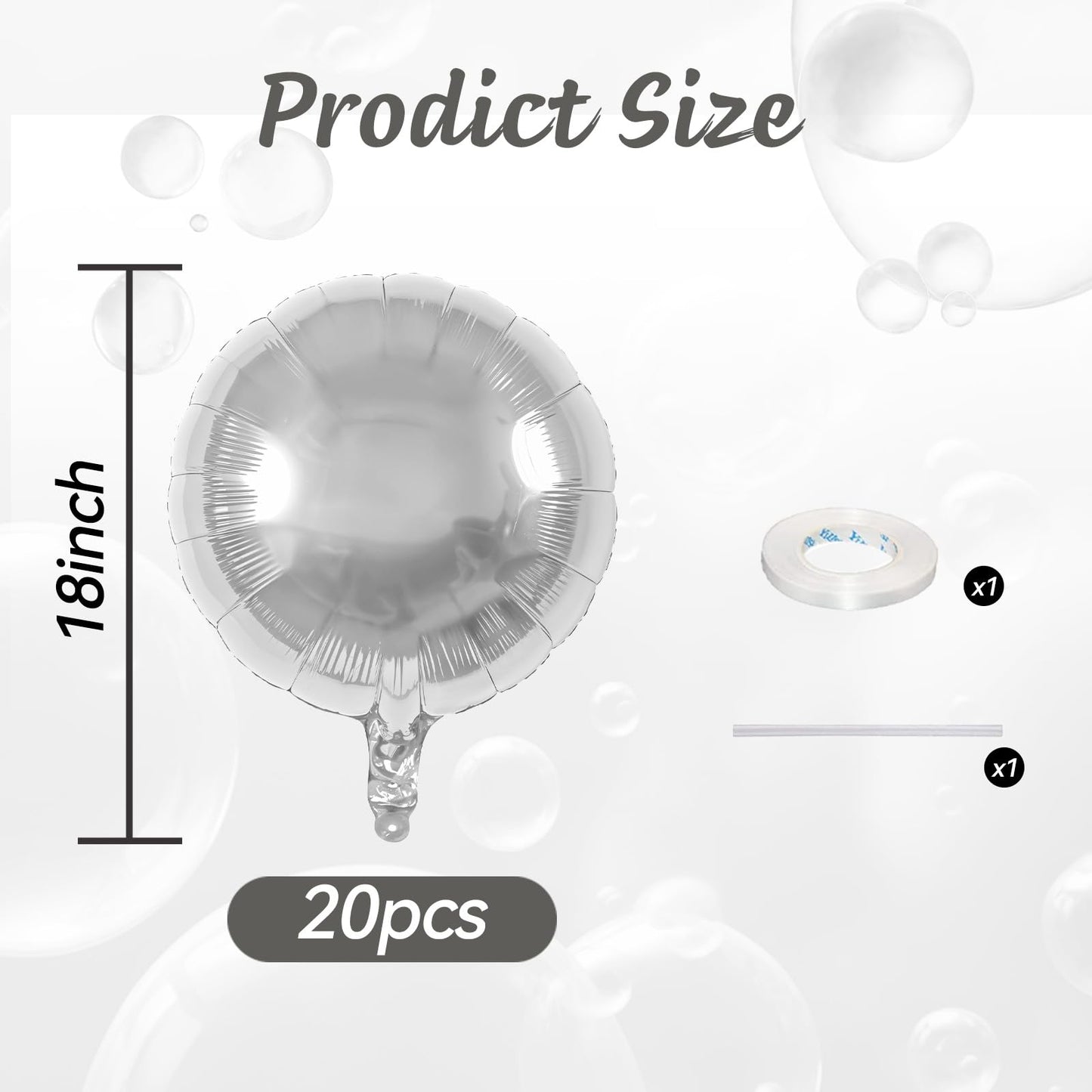 20PCS Silver Round Shaped Balloons, 18 Inch Round Foil Balloon, Giant Round Aluminum Helium Balloon For Birthday Party Wedding Baby Shower Graduation Anniversary Celebration Bridal Shower Decorations