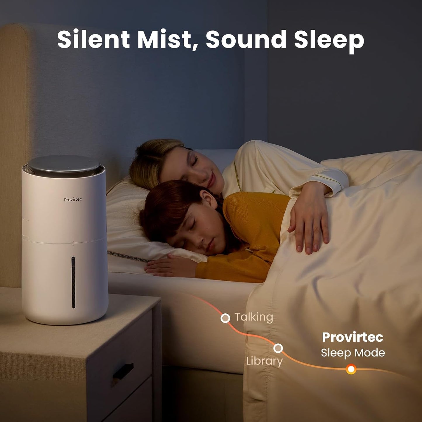 Provirtec MistFree Evaporative Humidifier - 3L Auto Humidity Control | No White Dust & Easy Clean Tank for Bedroom
