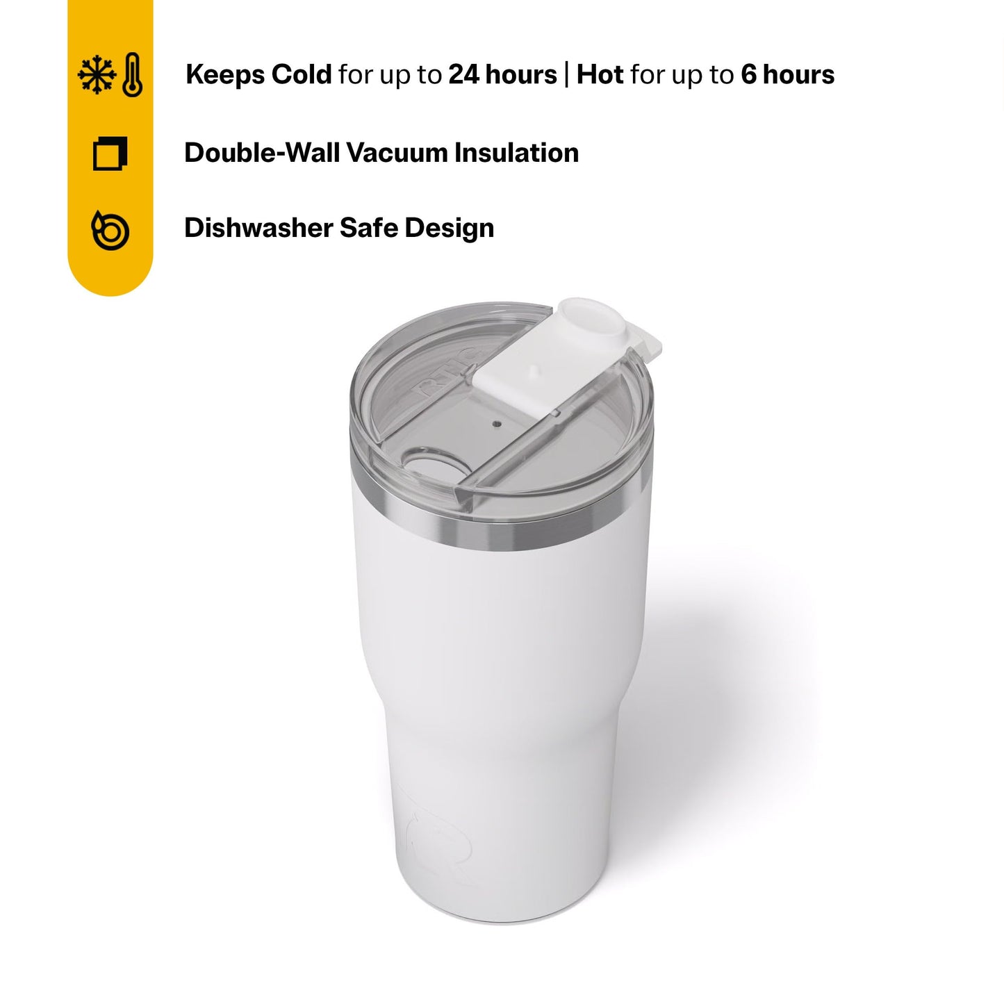 RTIC 30oz Essential Tumbler with Lid, Ceramic Lined, Insulated, Stainless Steel, Metal, Double Wall Vacuum-Insulation, Travel Cup for Iced Coffee, Tea, Hot and Cold Drink, White