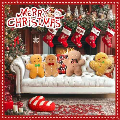 Gingerbread Man Christmas Throw Pillow, Plush Xmas Gingerbread Shaped Pillow Decor, 14.5" Decorative Throw Pillow for Living Room