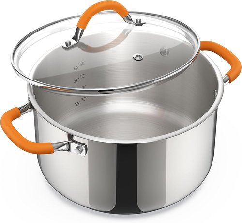Ciwete Stainless Steel Stock Pot - 5.2 Quart Heavy-Duty Induction Cooking Pot with Lid | Even Heating, Dishwasher Safe