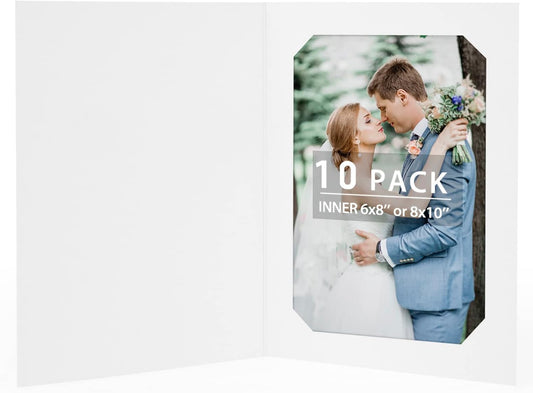 Golden State Art, Pack of 100, 6x8 or 8x10 Photo Folders, Cardboard Picture Frame, Paper Frame Cards, Greetings/Invitation Special Events: Graduation, Christmas, Wedding(Ivory)
