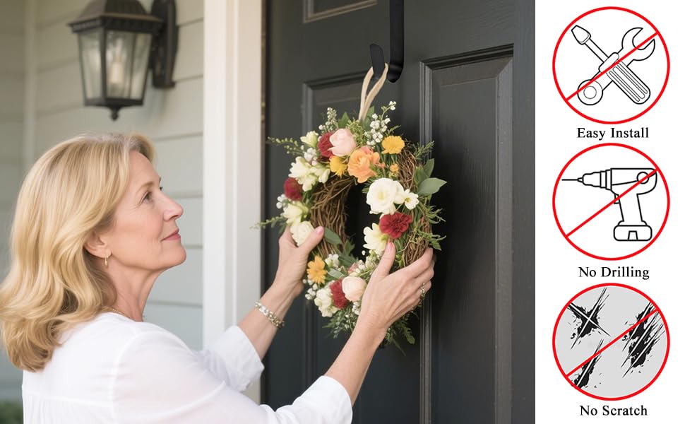 Sattiyrch 15" Wreath Hanger for Front Door,Sturdy Steel Wreath Door Hanger,Over The Door Hanger Hook (Silver,2)
