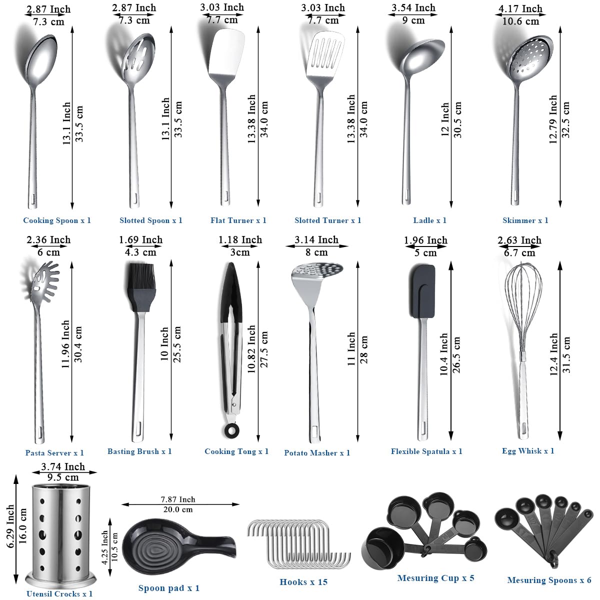 Stainless Steel Kitchen Utensils Set 40 Pieces, Cooking Utensil Set with Utensils Holder, Kitchen Gadgets Kitchen Essentials New Home, House, Appartment Must Have, Metal Spatula Set