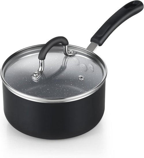 Cook N Home 1-Quart Nonstick Saucepan - Professional Granite Design with Stay-Cool Handle | Heavy Gauge Aluminum Induction Cookware
