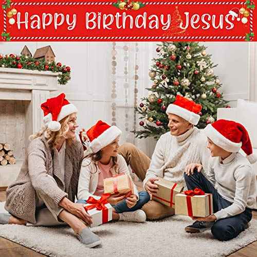 Ushinemi Happy Birthday Jesus Banner Christmas Party Decorations for Outdoor Yard Decor Sign,9.8X1.6 Ft