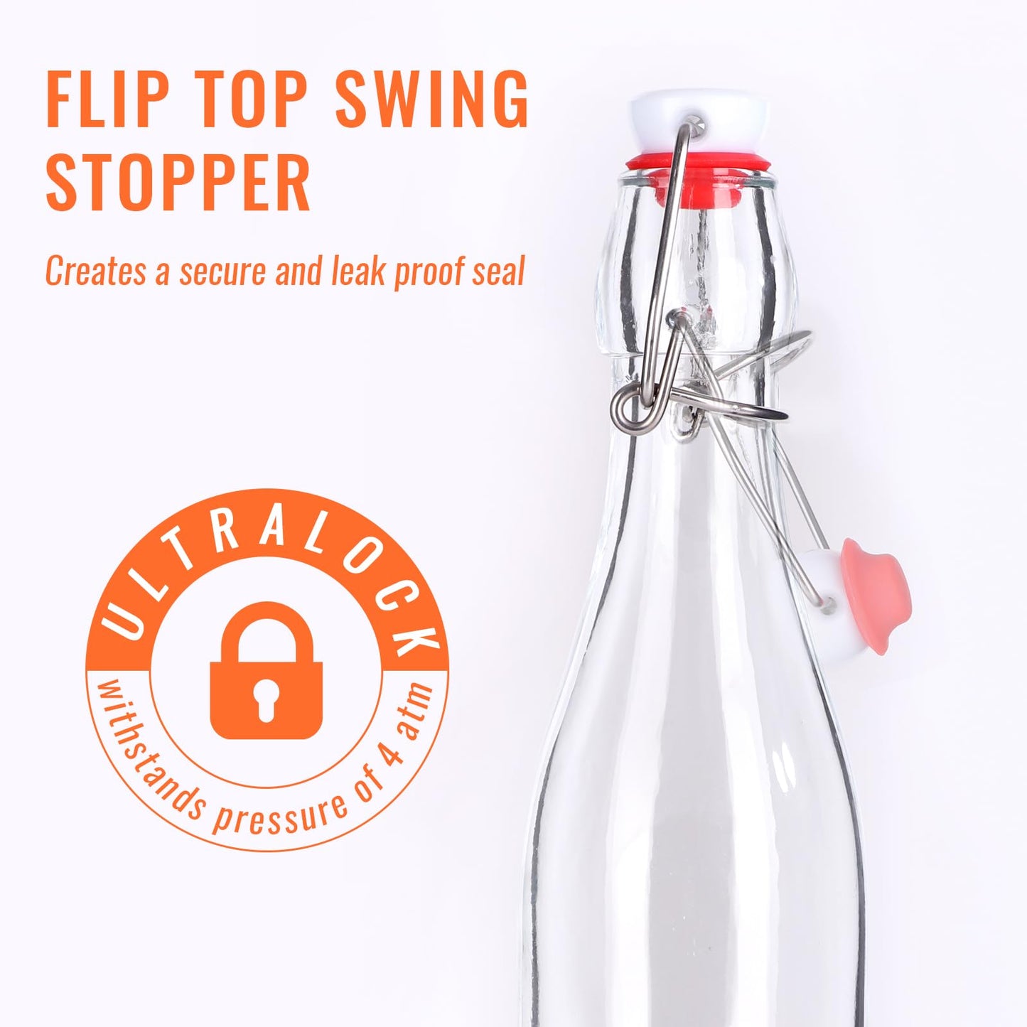 SZUAH 6-Pack 16oz Airtight Swing Top Glass Bottles – Heavy-Duty Reusable Bottles with Stopper for Home Brewing Kombucha, Beer, Vanilla Extract, Craft Sodas & More | Complete Brewing Kit