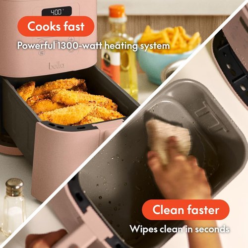 Bella 4Qt Slim Air Fryer - EverGood™ Ceramic Nonstick Coating, Adjustable Temp, 6 Cooking Presets, Blossom Color