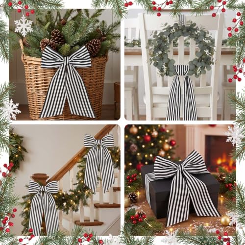 Black & White Wreath Sash — 55in Rustic Ribbon for Front Door Decor