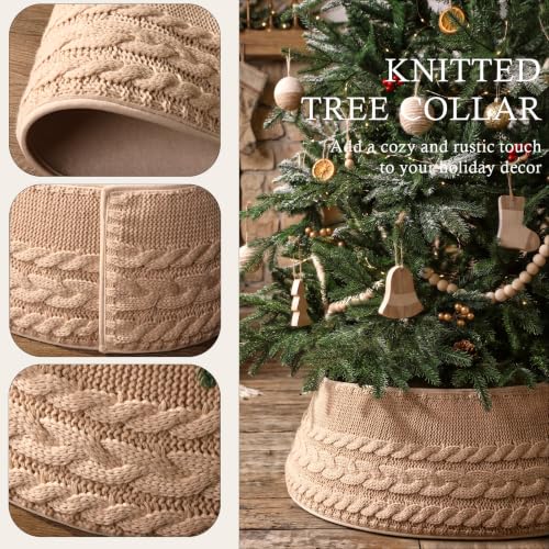 Knitted Christmas Tree Collar - Rustic Cable Knit Tree Skirt for Festive Decor