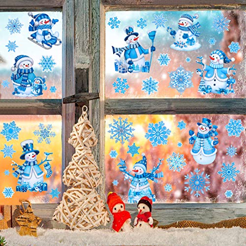 Christmas Window Clings Snowman & Snowflake Decals 4 Sheets Indoor Decor
