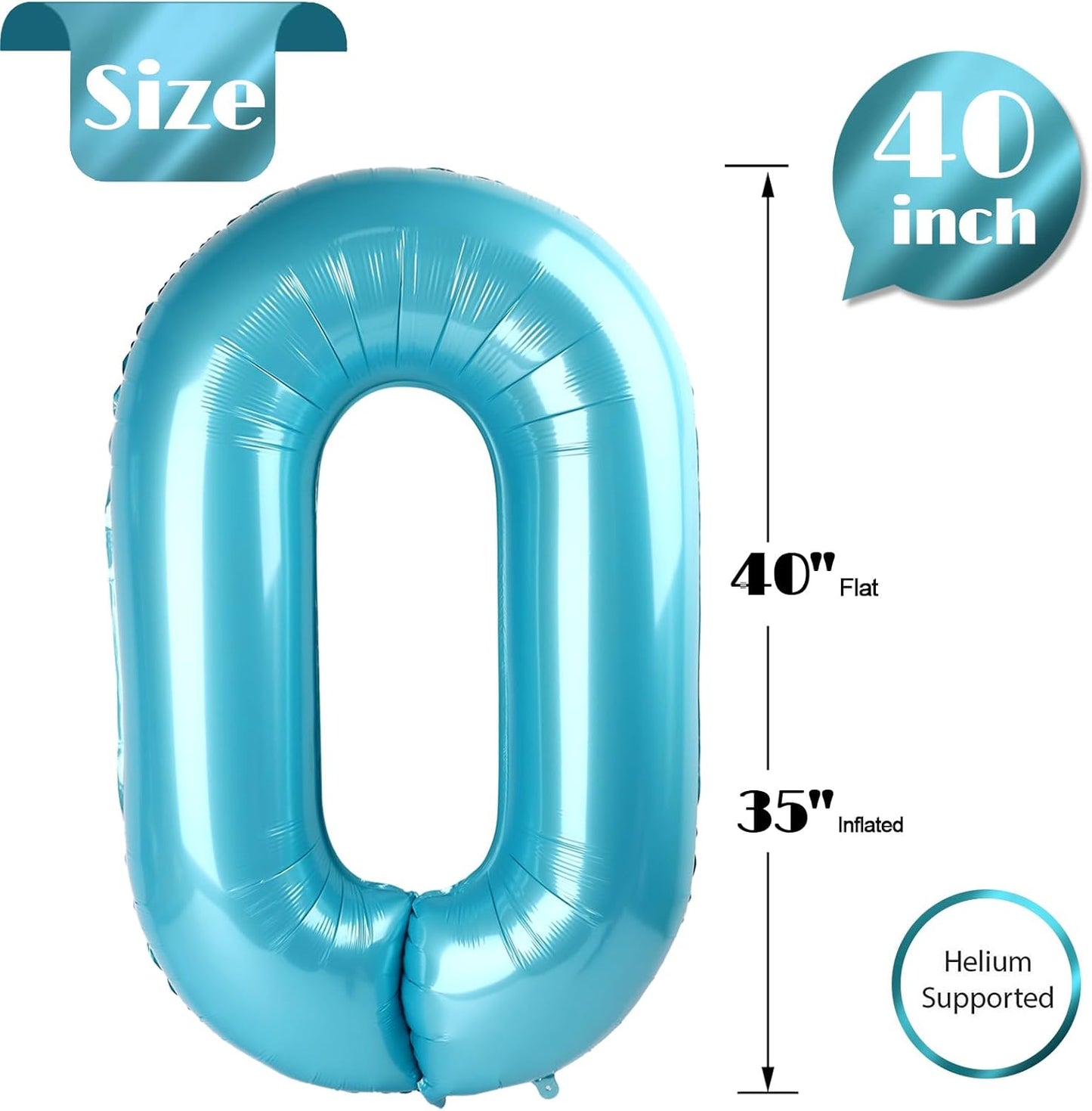 Pearlescent Blue Number Balloon - 40 Inch 0 Balloon for Birthday Celebrations | Party Supplies for All Ages
