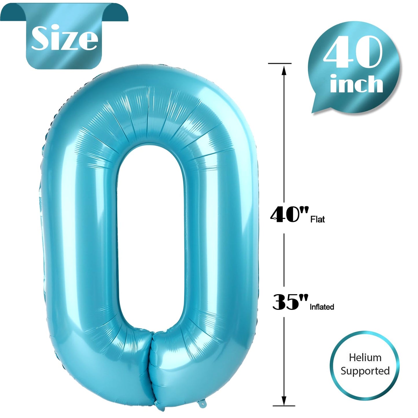Pearlescent Blue Number 20 Balloon 40 inch, 20 Number Balloons, 20th Birthday Decorations, 20 Year Old Women Men Pearlescent Blue Party Supplies