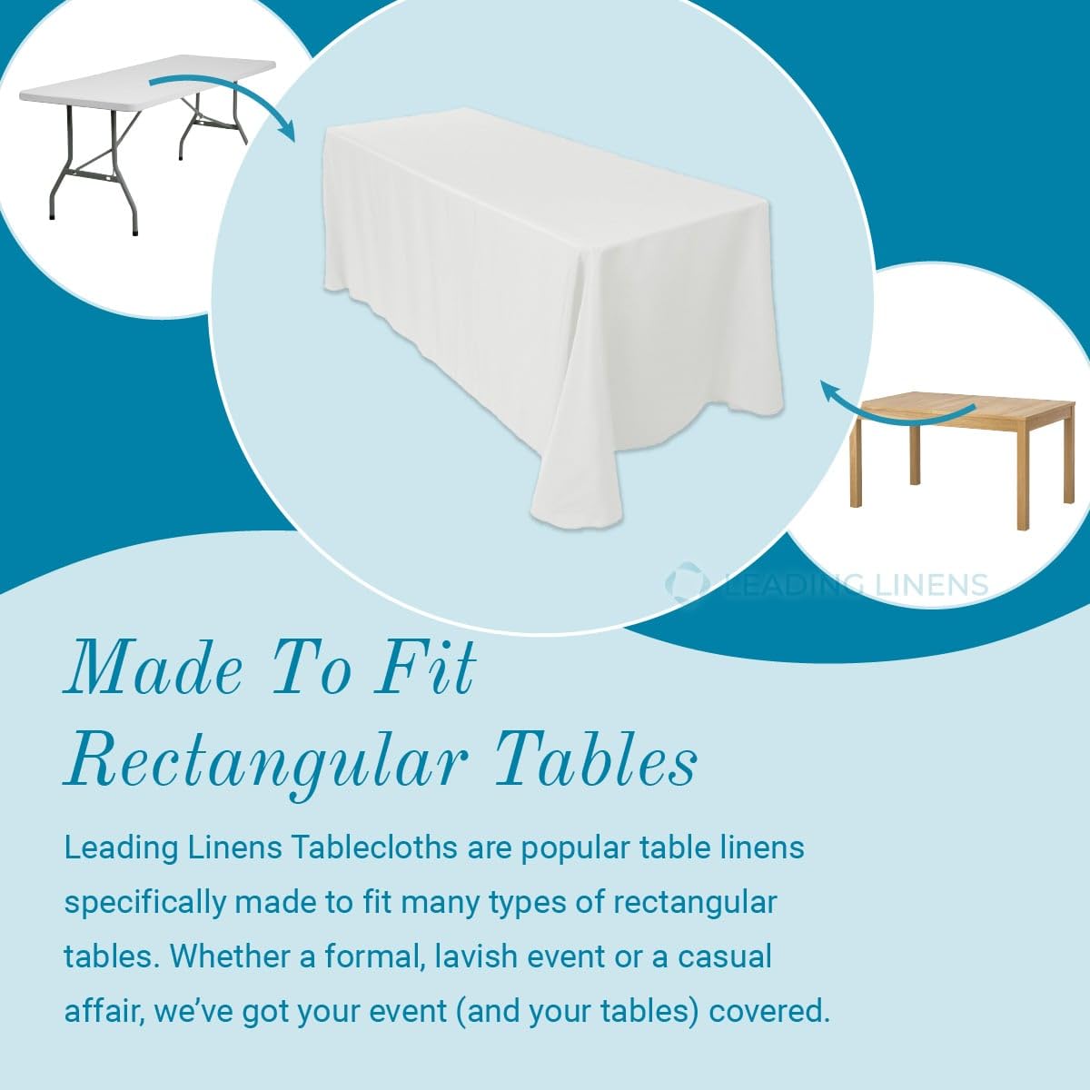 Leading Linens 2 Pack 70 x 108 Inch Rectangle White Polyester Tablecloth, Table Cover, Stain and Wrinkle Resistant, Washable for Dining Table, Wedding Reception, Banquet, Party