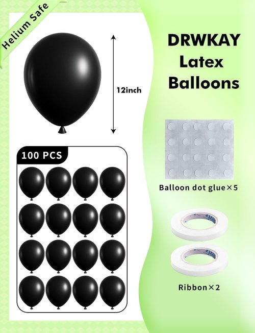 Black Balloons 100 Pack - 12 Inch Matte Latex Helium-Ready for Elegant Birthday & Wedding Decor