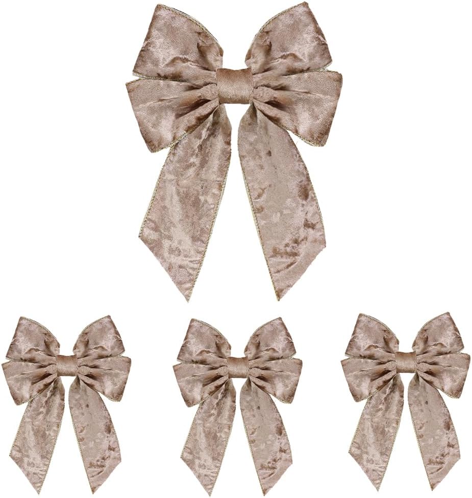 Regine Switzerland Christmas Wreath Bows - 4-Piece Set | 7.0 x 10.2 Inches, Champagne Farmhouse Design for Holiday Decor