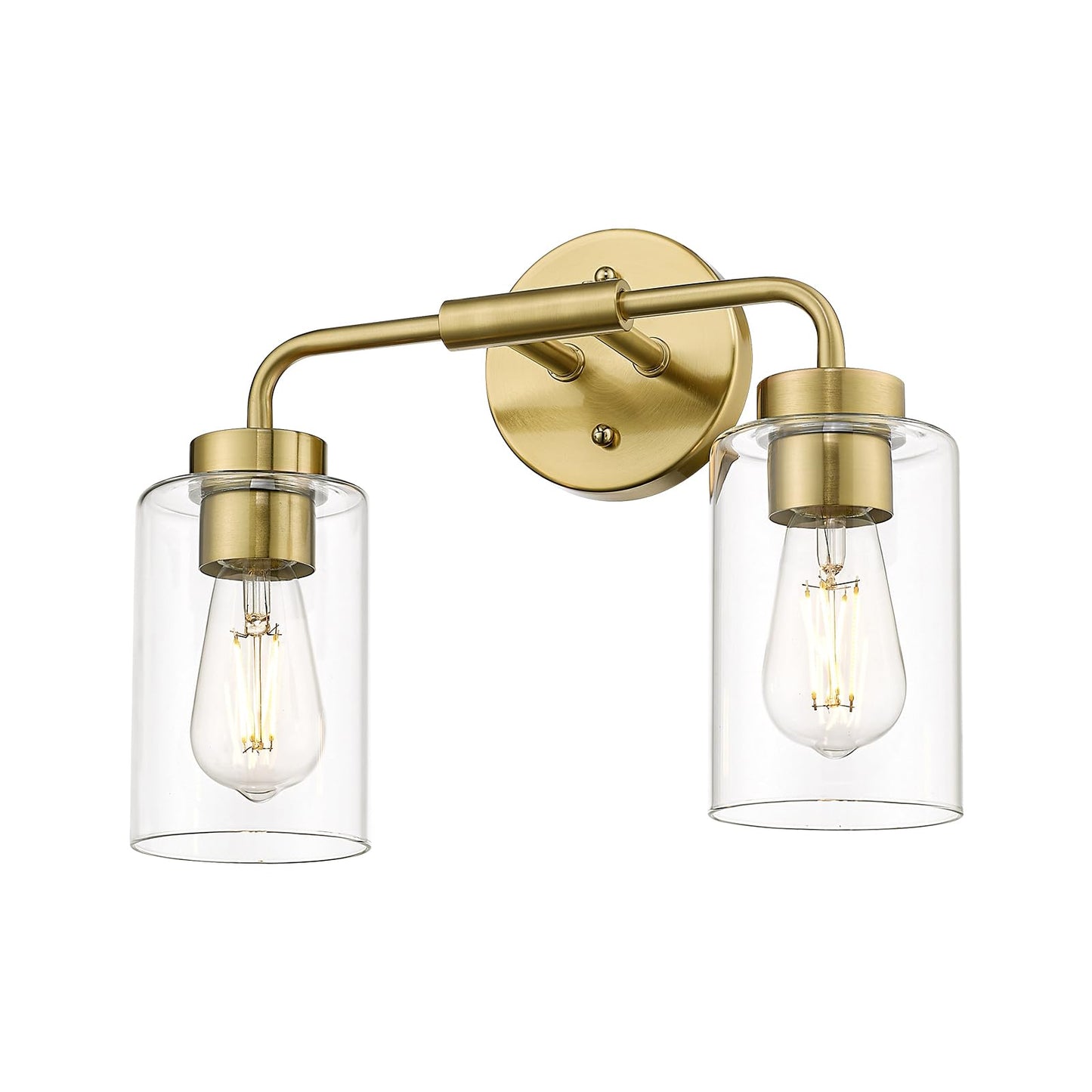 zeyu 14.4 Inch Vanity Light Fixture, Vintage Bathroom Lamp, Gold Bathroom Light Fixtures with Clear Glass Shade, Brushed Gold Finish, ZS62B-2W BG