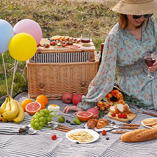 Picnic Basket for 4 with Detachable Wine Table - Stripe, L Size