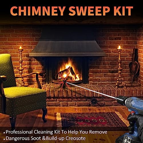 30FT Chimney Sweep Kit Rotary Flexible Cleaning Brush with 9 Nylon Rods