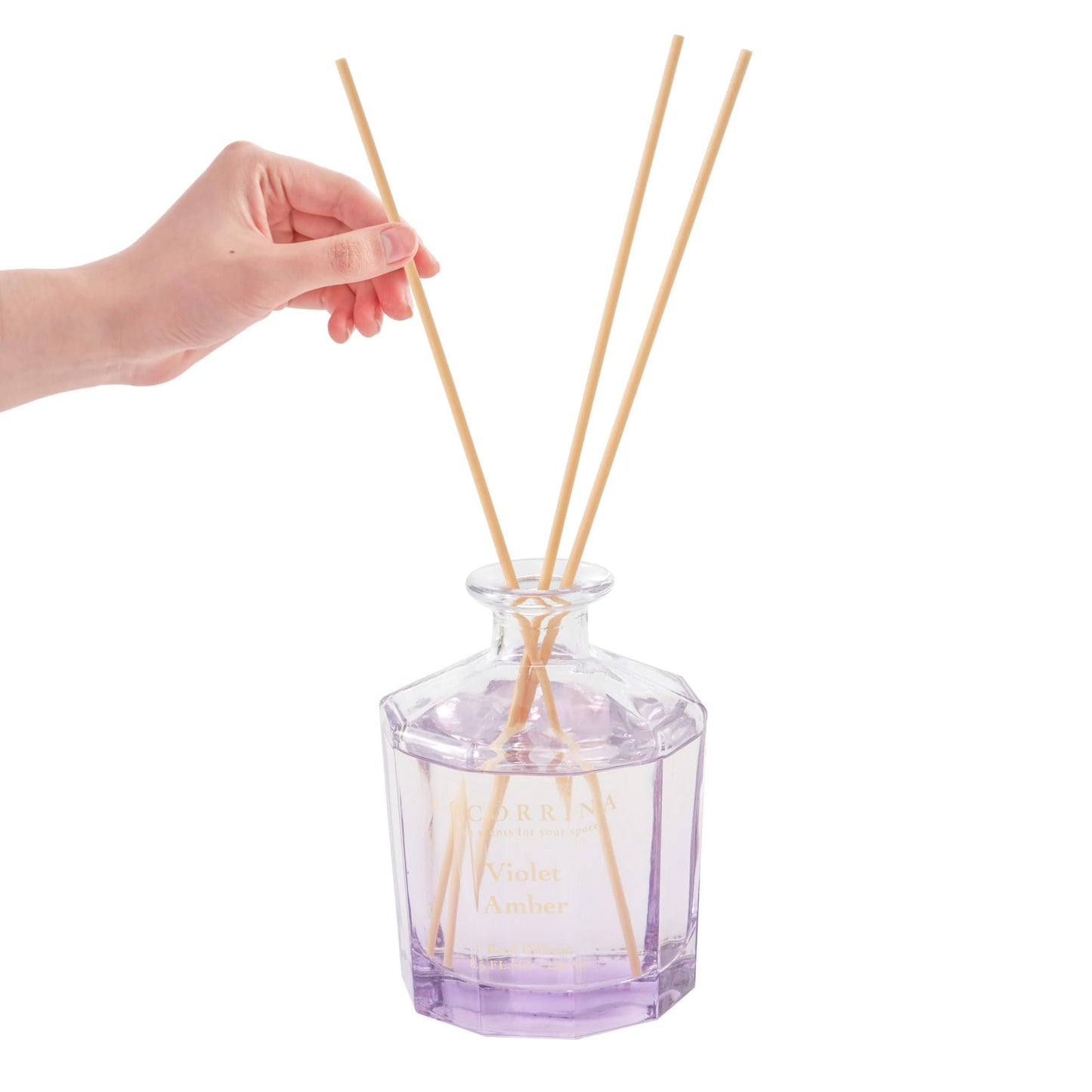 COCORRÍNA Reed Diffuser - Violet Amber 8.5oz Flower Reed Diffuser Set with 8 Sticks, Home Fragrance Reed Diffuser for Home Bedroom Office Bathroom Shelf Decor (Master Collection)