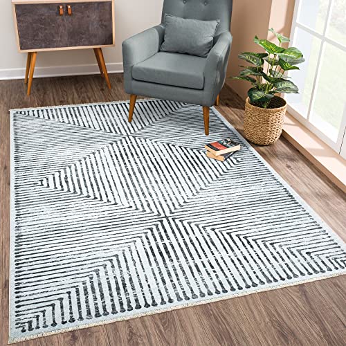 Bloom Rugs Caria 5x7 Ivory & Black Washable Non-Slip Area Rug for Living Room