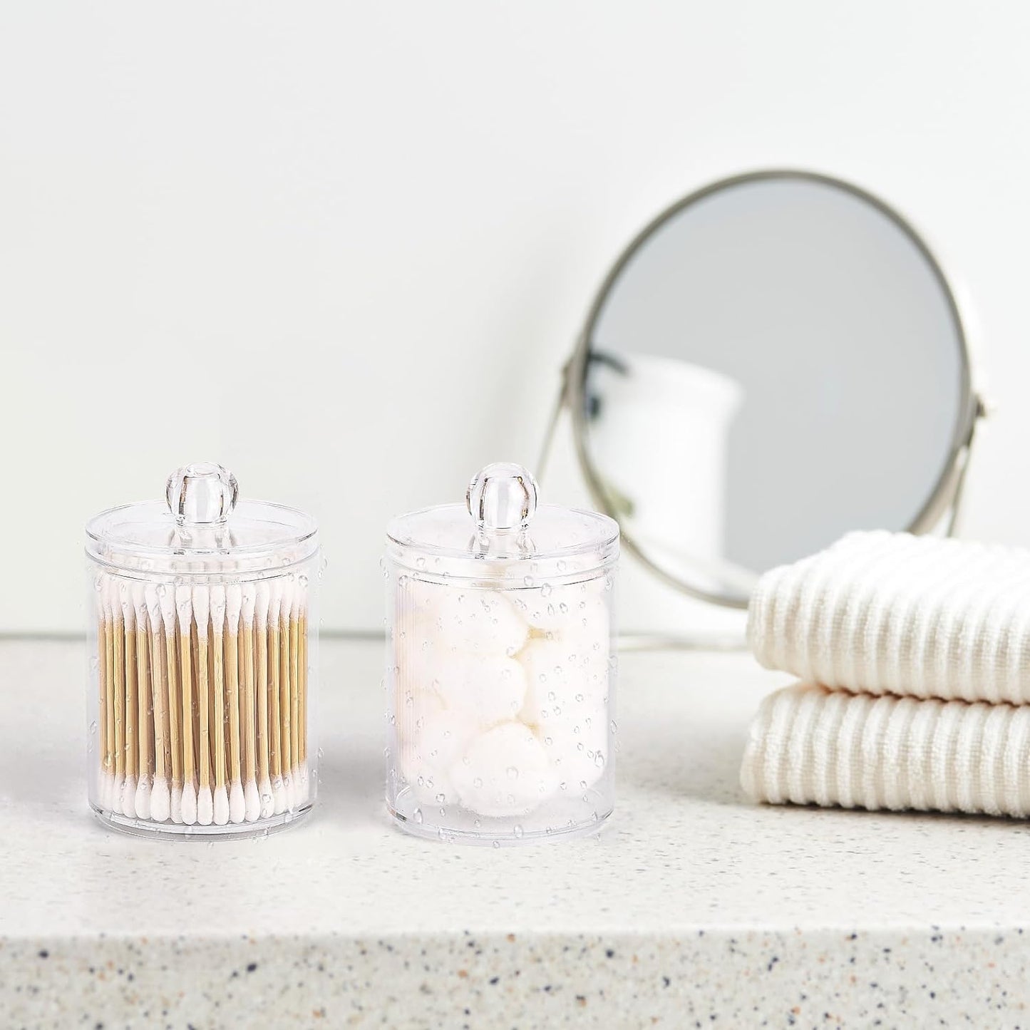 Tbestmax Qtip Holder Set - Clear Plastic Apothecary Jars for Bathroom Organization | 4 Pack