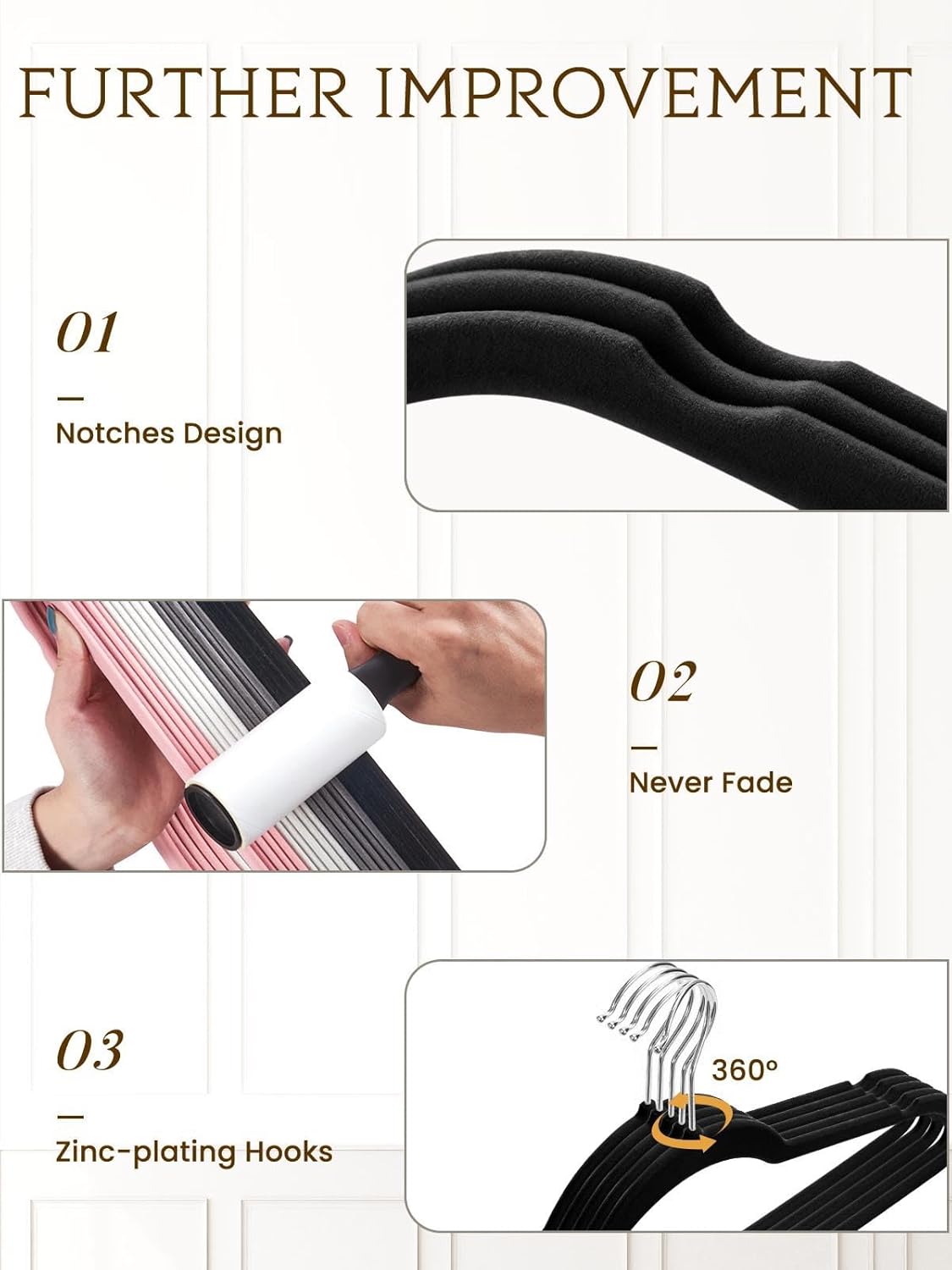 Smartor Velvet Hangers - 40 Pack Non-Slip Heavy-Duty Felt Hangers | Premium Slim Space-Saving Black with 360° Rotating Hook