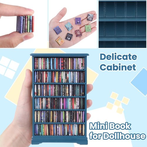 DIYDEC Mini Bookshelf - 180pcs Miniature Blue Books for Home Decor | Perfect Gift for Book Lovers