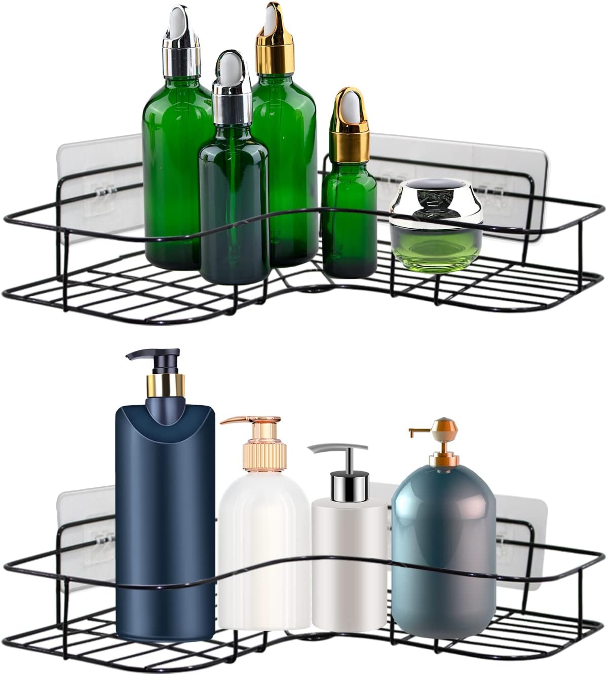 Skiennix Shower Caddy Adhesive - Strong Transparent Sticky Pads for No-Drill Bathroom & Kitchen Storage | 2 Pack