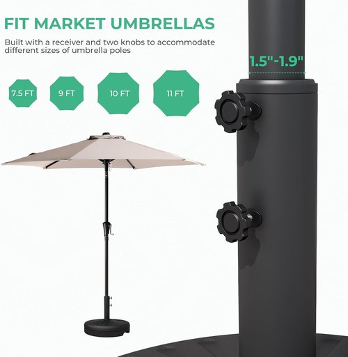 JEAREY Patio Umbrella Stand - 81.5lb Max Capacity Heavy Duty Water-Filled Base | Black