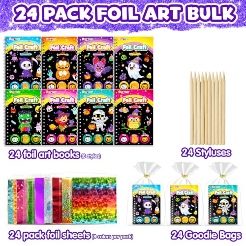 Halloween Foil Art Party Favors for Kids - 24 Pack Craft Kits & Coloring Books