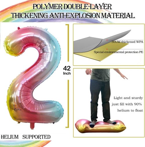 GOER 20th Birthday Balloons - 42 Inch Jumbo Rainbow Foil Helium Decorations for Anniversary Celebrations