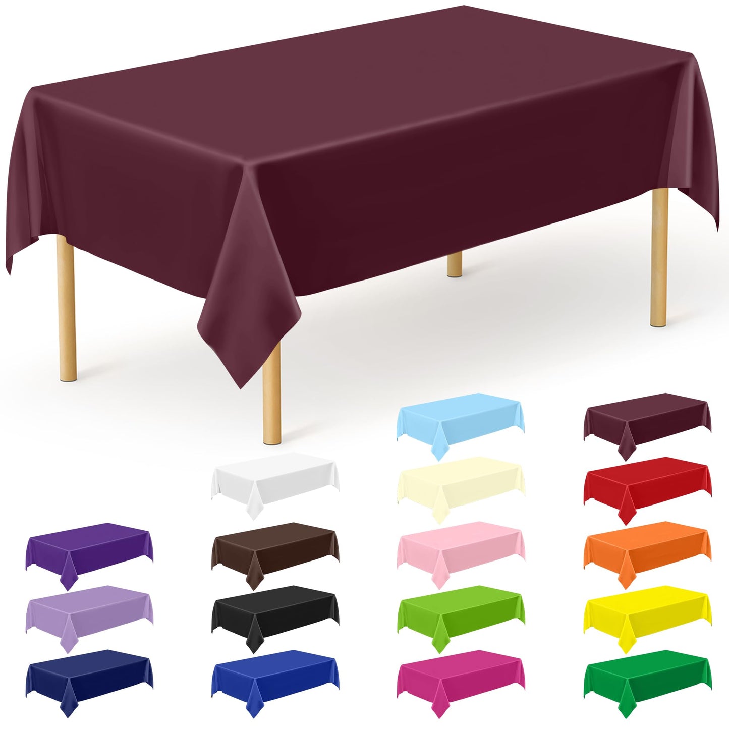 QZYL 12 PCS Wine Plastic Tablecloths, 54 in x 108 in Dinner Table Cloths, Rectangle Table Cover for Birthday Party Family Gathering Wedding