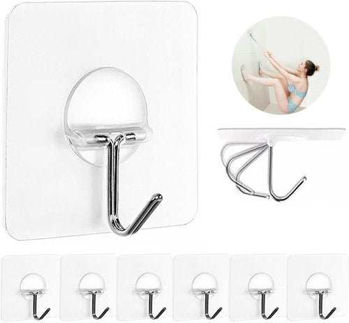 JINSHUNFA Heavy Duty Adhesive Wall Hooks - 13LB No Drill Waterproof Hooks for Bathroom & Kitchen | 8 Pack