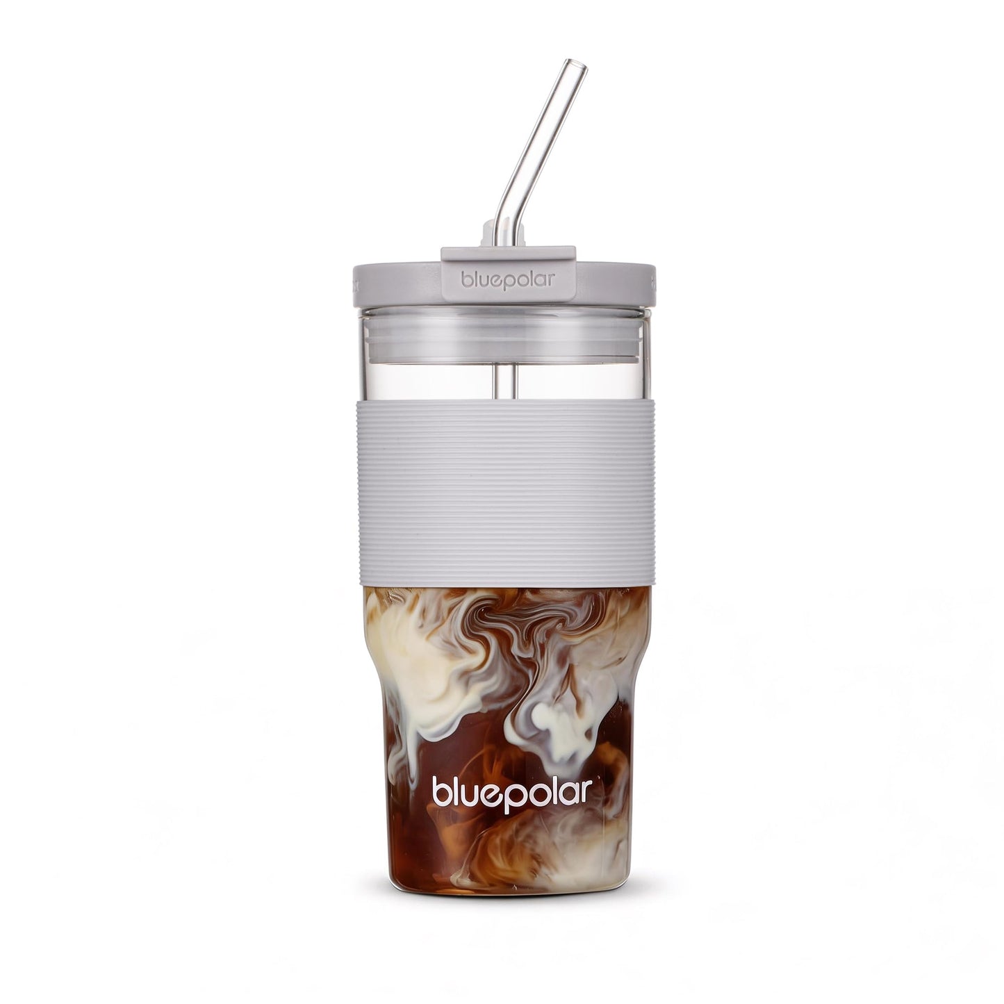 BLUEPOLAR 20 oz Glass Cups with Lids and Straws - Leak-Proof Portable Travel Water Glass Tumbler for Smoothies, Iced Coffee, Matcha, and Cold Beverages - Durable and Eco-Friendly (grey)