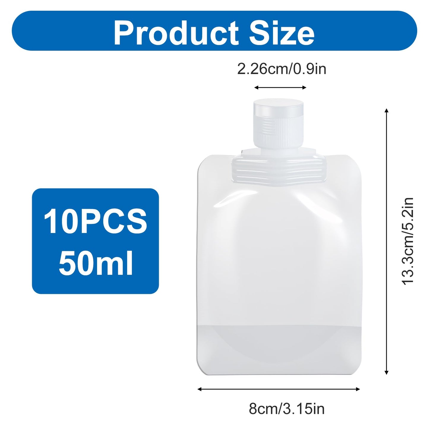 Liquid Pouches for Travel, 10 Pcs 50ml Transparent Portable Fluid Packing Bags Leak Proof Travel Pouch for Liquids Reusable Empty Squeeze Pouches Applies to Toiletry Cosmetic Lotion Shampoo Shower Gel