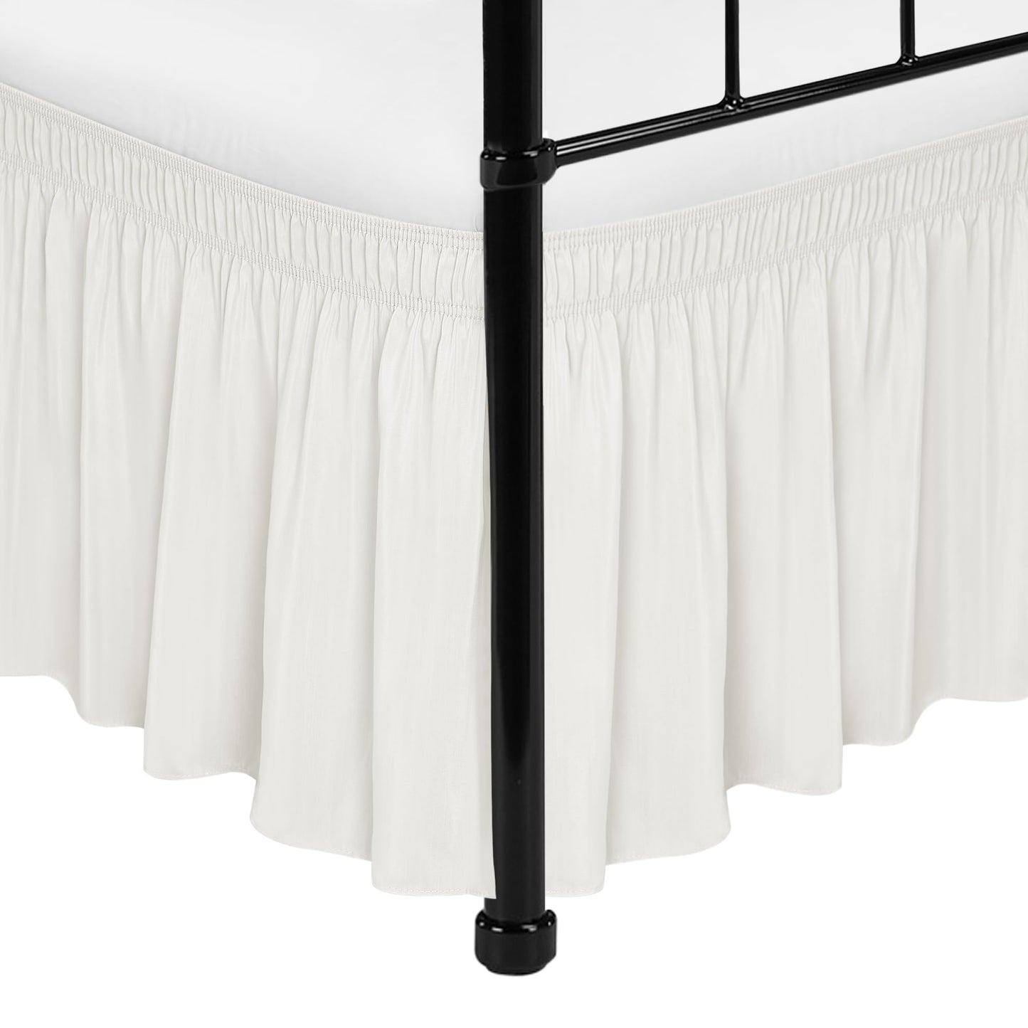 Biscaynebay Wrap Around Bed Skirts with Split Corners for Twin/Twin XL Beds 15" Drop, Ivory Adjustable Elastic Dust Ruffles Easy Fit Wrinkle Resistant Silky Luxurious Fabric Machine Washable