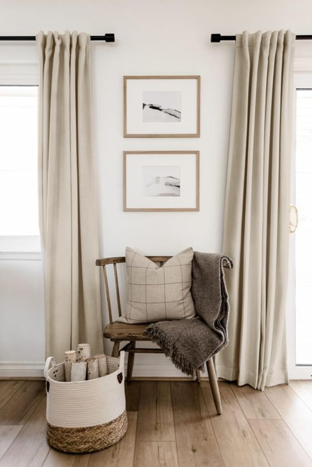 Skiennix 100% Blackout Linen Curtains - Thermal Insulated Drapes, 2 Panels Set, 50" W x 84" L, Oatmeal