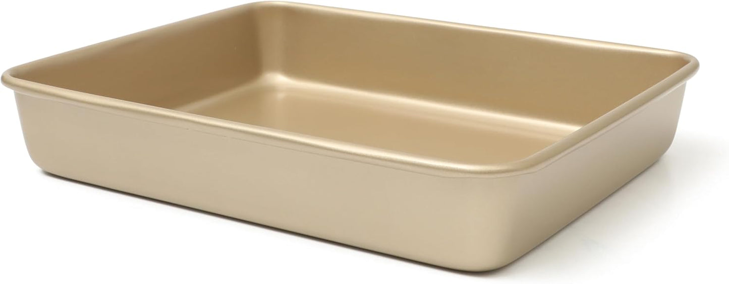 Martha Stewart Gallen 3-Piece Baking Pan Set | Nonstick Ceramic & Carbon Steel | 13", 15", 17" - Champagne