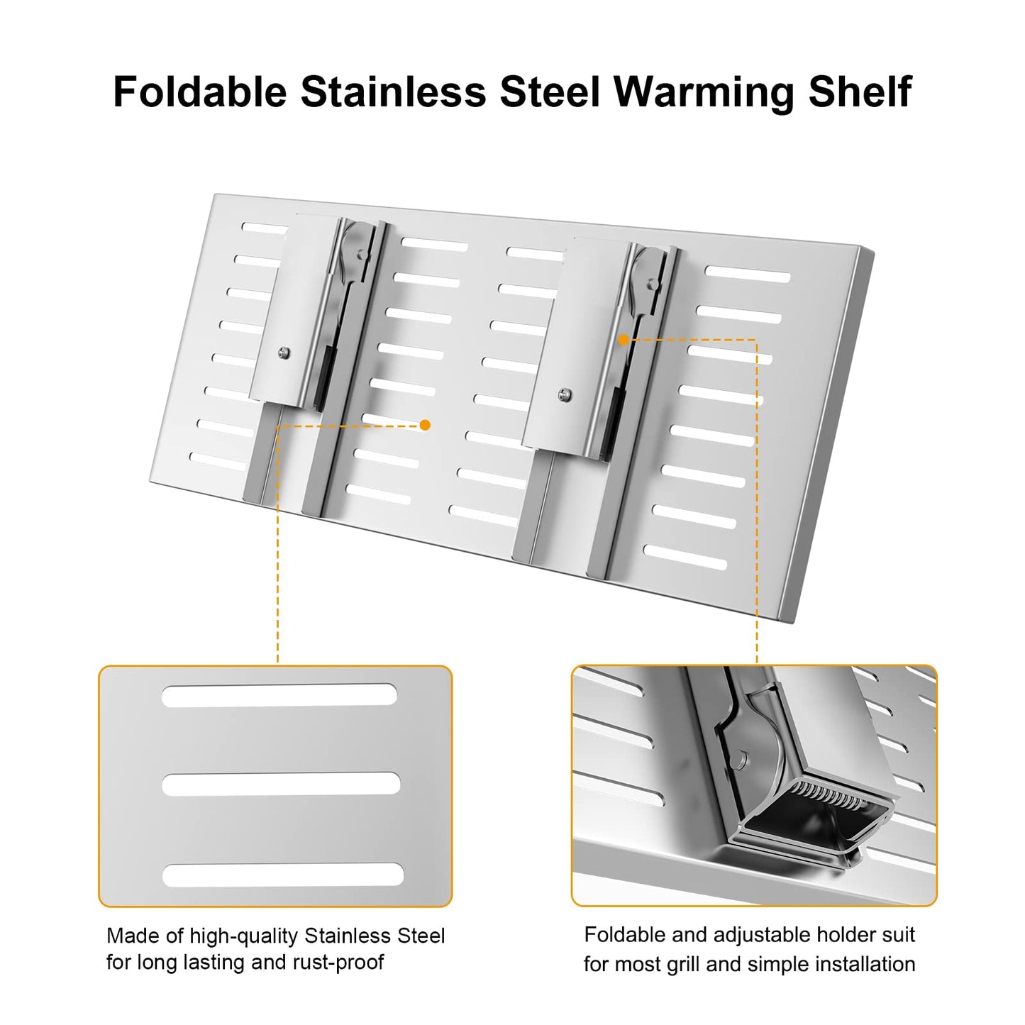 Universal Grill Foldable Warming Rack/Shelf for Blackstone 17'' 22'' 28'' 36'', Pit Boss,Camp Chef and Most Flat Top/Table Top Griddle Grill,Stainless Steel BBQ Shelf Replacement Parts,2 Pack