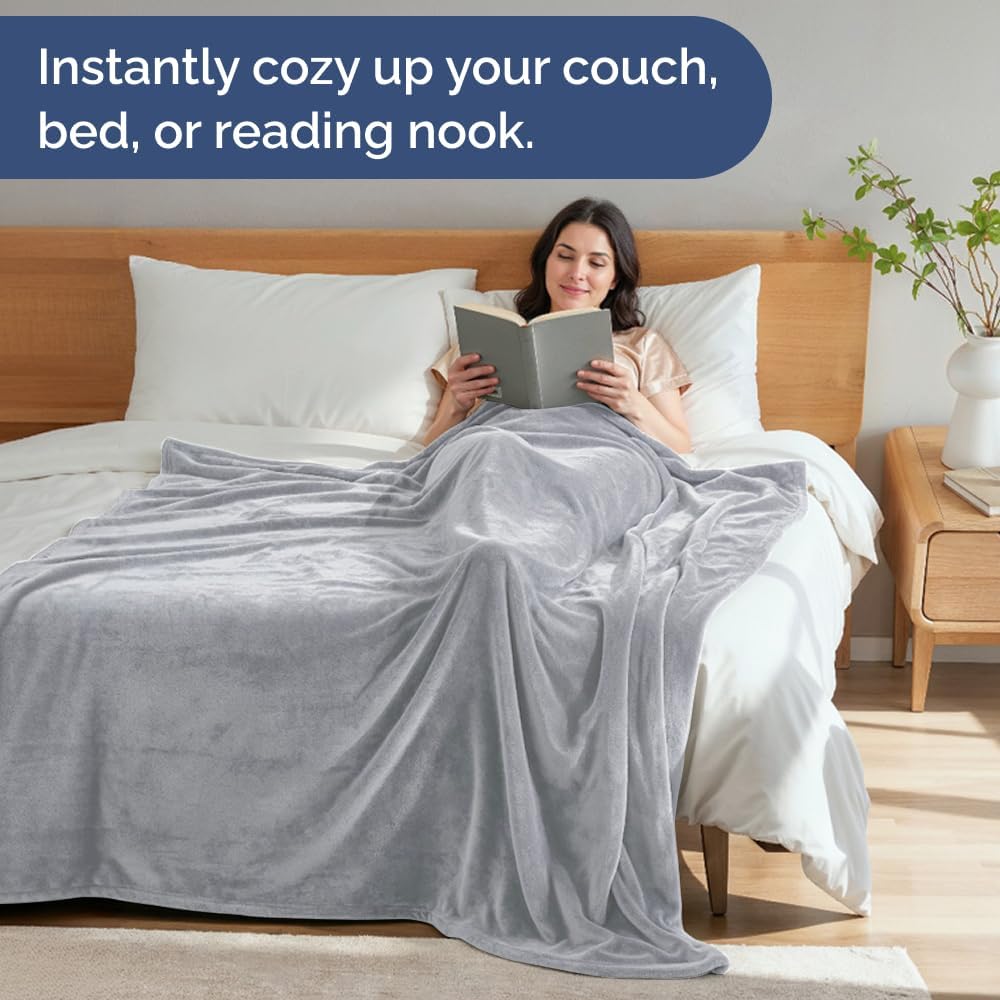 Ultra Soft Fleece Blanket | Flannel Luxury Queen Size Blanket - Lightweight, Warm & Cozy - Anti-Static Microplush in Grey