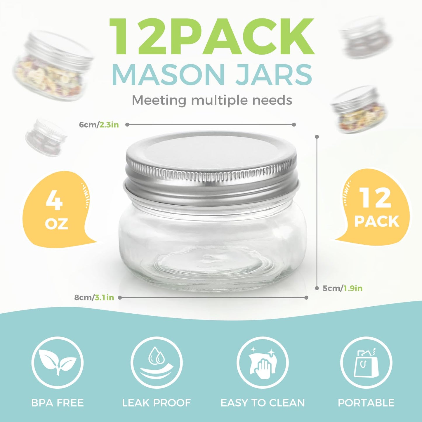LovoIn Canning Jars - 12 Pack Small Mason Jars 4 oz Glass Canning Jars with Lids for Jam, Honey and Spice, Wedding Favors, Shower Favors1