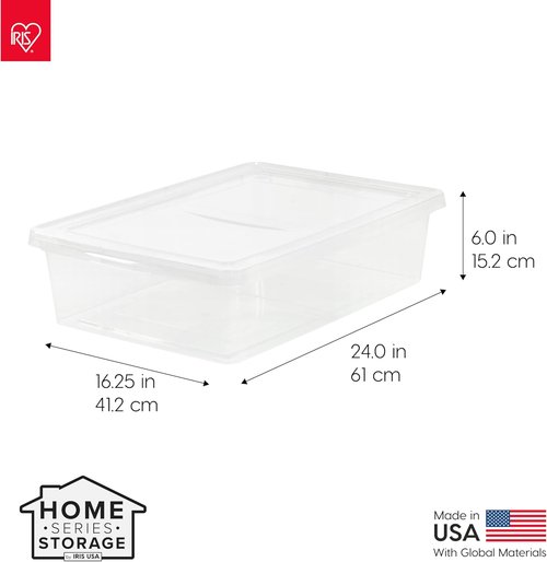 IRIS USA Storage Bins - 10-Pack Clear Stackable Containers with Lids for Organizing Shoes & Classroom Supplies | 28 Quart
